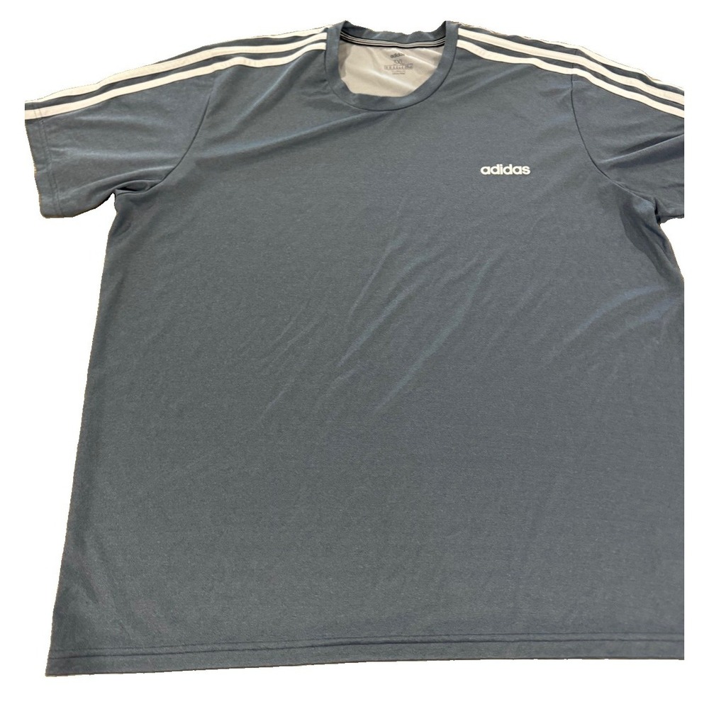 Adidas Climalite Mens 3XL Gray Blue 3-Stripe Athletic T-Shirt Polyester